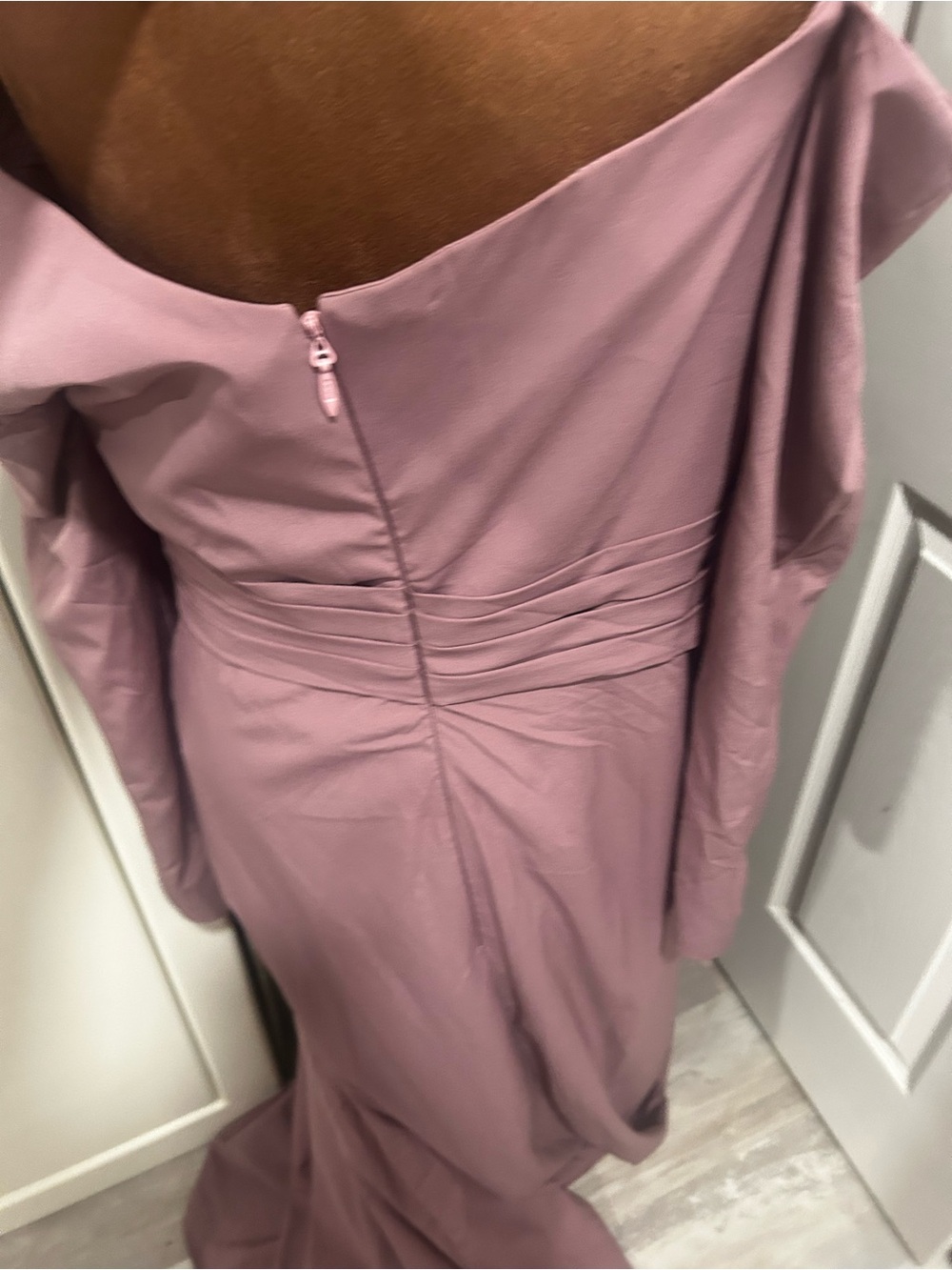 Asymmetric One-Shoulder Dusty Mauve Evening Gown - Picture 3 of 8